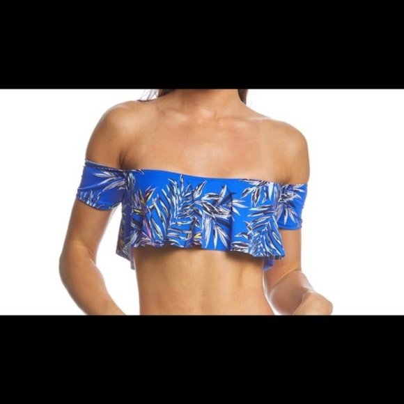 Hobie Swim off the shoulder Blue tropical print swim top bikini, size Medium - Picture 5 of 8